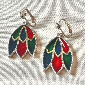 Vintage 1980s Clip-on Earrings Stained Glass Dangle Excellent Condition.